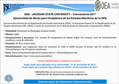 OEA - JACKSON STATE UNIVERSITY – Convocatoria 2017